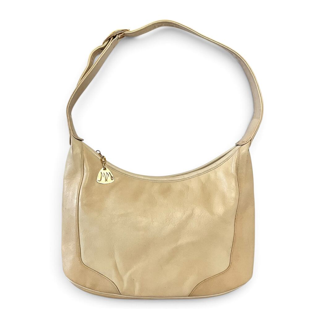 Vintage Morris Moskowitz MM Cream Leather Hobo Shoulder Bag